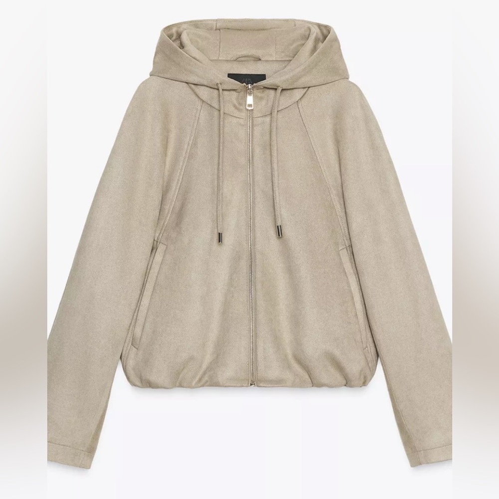 Zara - FAUX SUEDE HOODED BOMBER JACKET